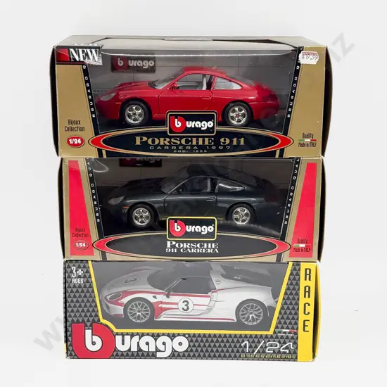 Three Boxed  Burago 1:24 Scale  Porsche Models