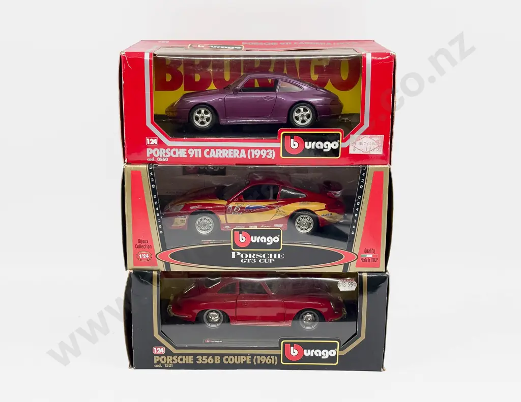 Three Boxed Burago 1:24 Scale Porsche Models Image 1++
