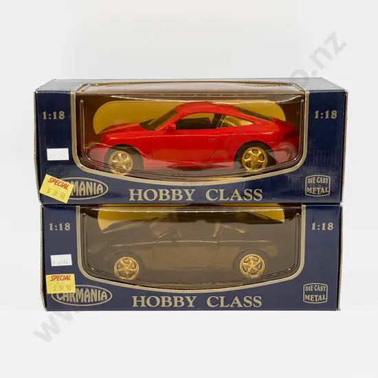 Two Boxed Carmania 1:18 Scale Porsche 911 1998 Models