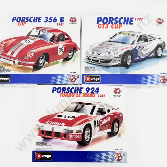 Three Burago Completed Metal Kit Porsche Models