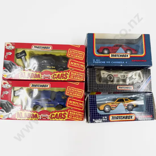Five Boxed Matchbox Porsche Models