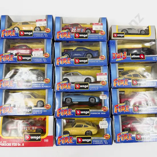 Fifteen Boxed Burago 1:43 Scale Porsche Models