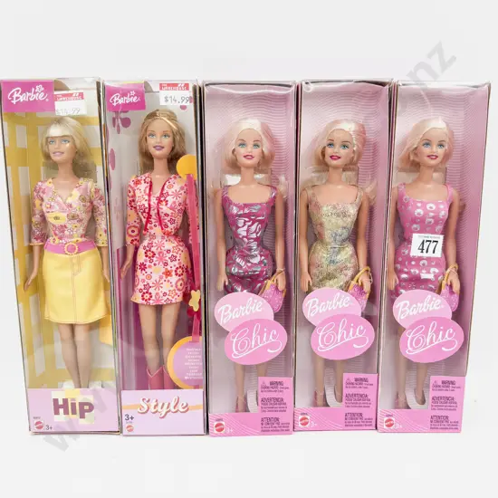 Five Pink Boxed Barbie Dolls