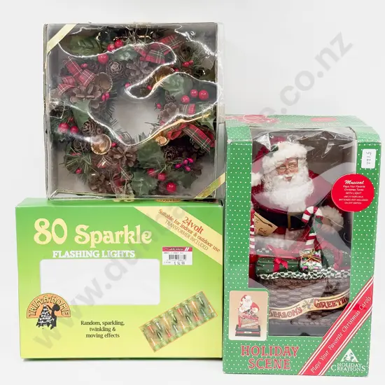 Boxed Father Christmas Lights and Door Wreath and Door Garland