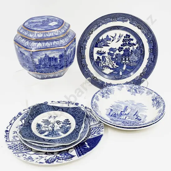 Ringtons Wade Blue and White Lidded Jar and Assorted Blue and White China