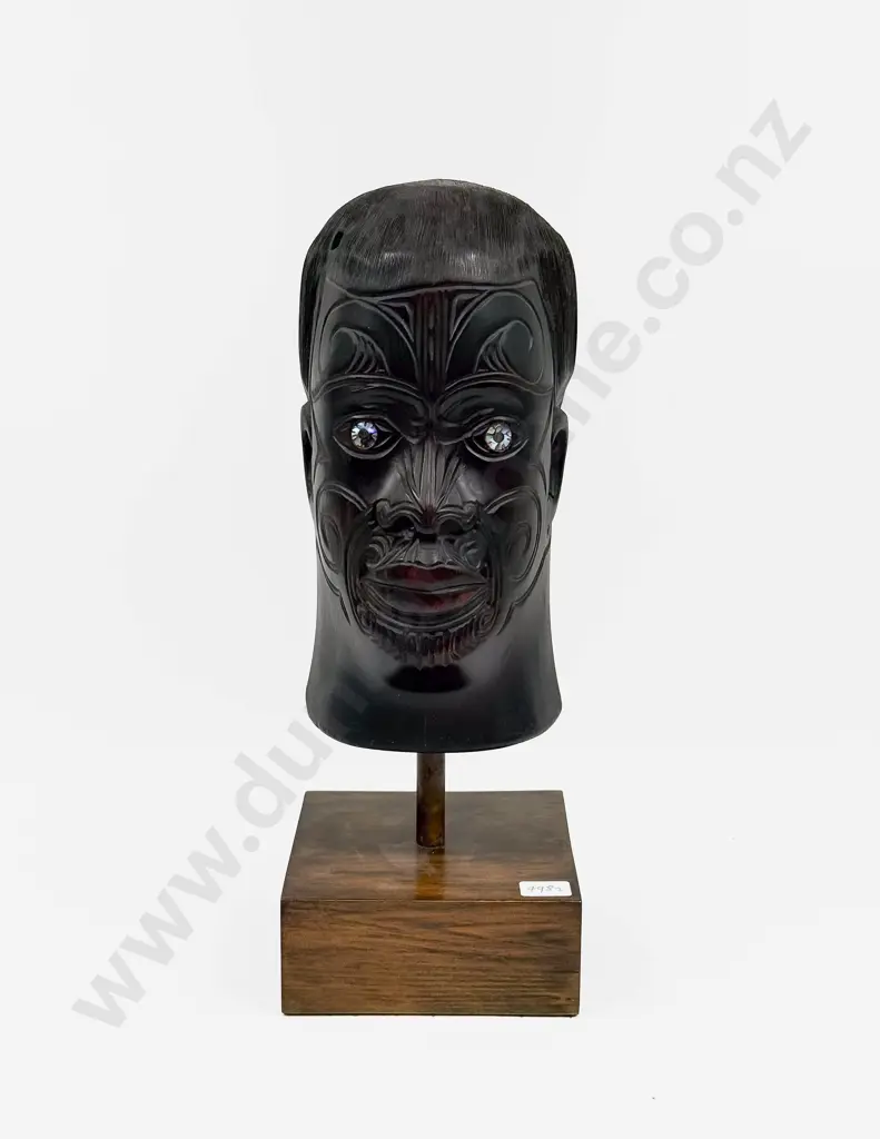 Modern Carved Maori Bust on Stand Image 1++