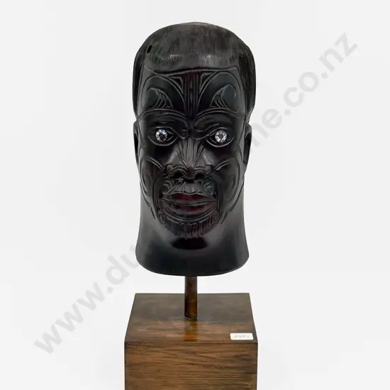 Modern Carved Maori Bust on Stand