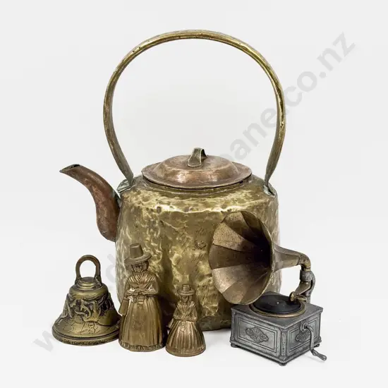 Large Brass Kettle and Assorted Metalware
