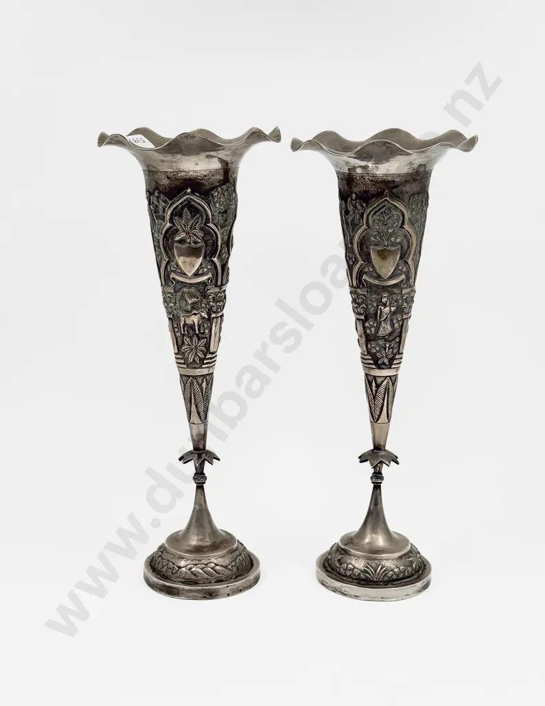 Pair of Decorative Metal Mantle Vases Image 1++