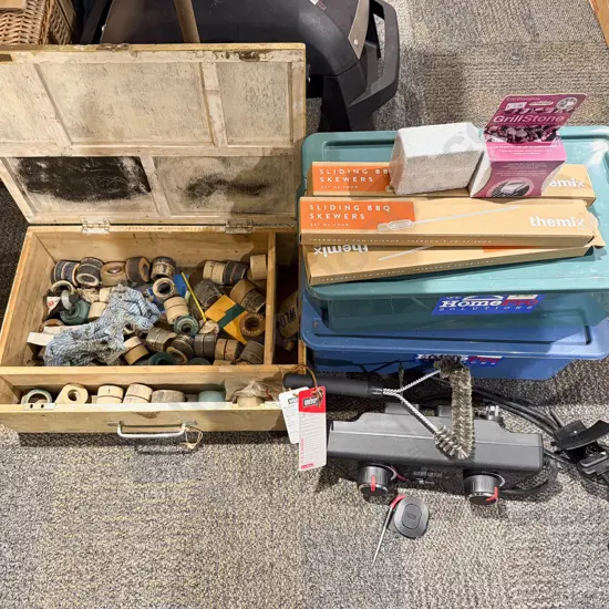 Vintage Workbox with Assorted Vintage Wheels