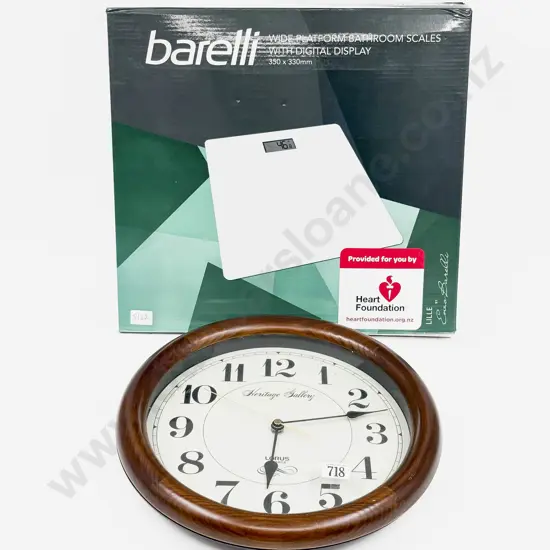 Boxed Bathroom Scales and Wall Clock