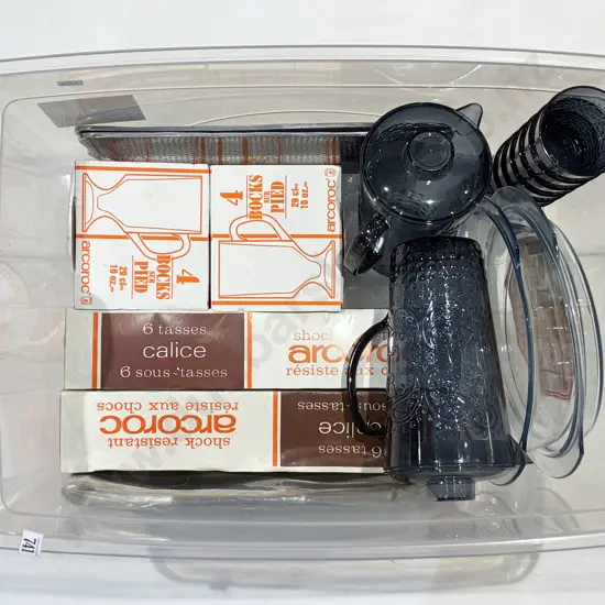 Qty of Assorted Including boxed Glass Ware Together with Plastic Lemonade Set