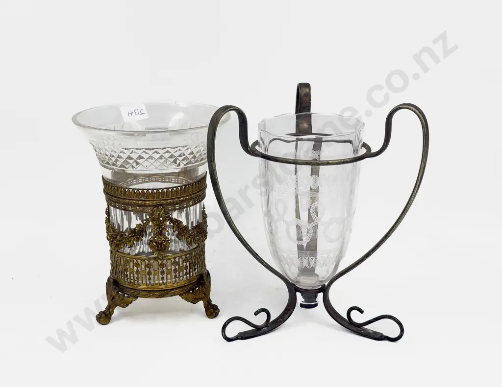 Two Metal Mounted Glass Vases Image 1++