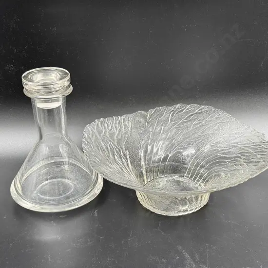 Decorative Glass Table Bowl Together with Decanter