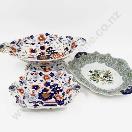 Imari Pattern Pedestal Bowl and Two Others