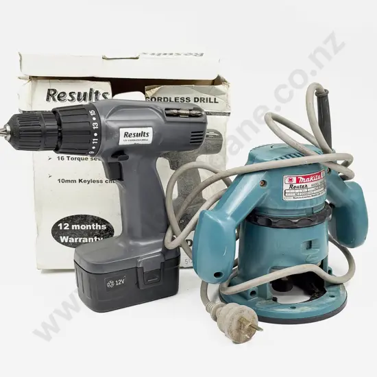 Makita Router Together with Boxed Cordless Drill