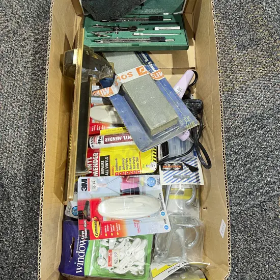 Qty of Assorted DIY Accessorises Including Sharpening Stone Adhesive Wall Hooks Etc