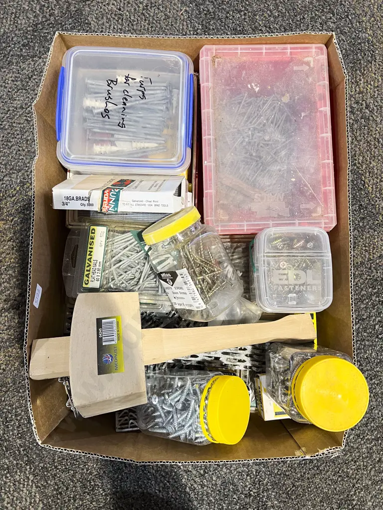 Box Qty of Assorted Screws and Nails Etc Image 1++