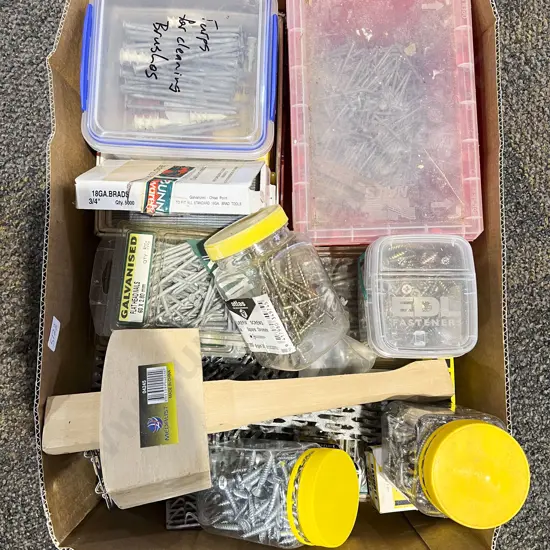 Box Qty of Assorted Screws and Nails Etc