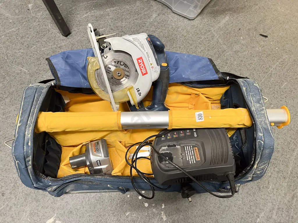 Ryobi Circular Saw with Duffel Tool Bag with Additional Chargers and  Batteries Image 1++