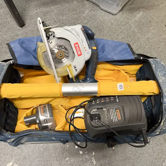 Ryobi Circular Saw with Duffel Tool Bag with Additional Chargers and  Batteries