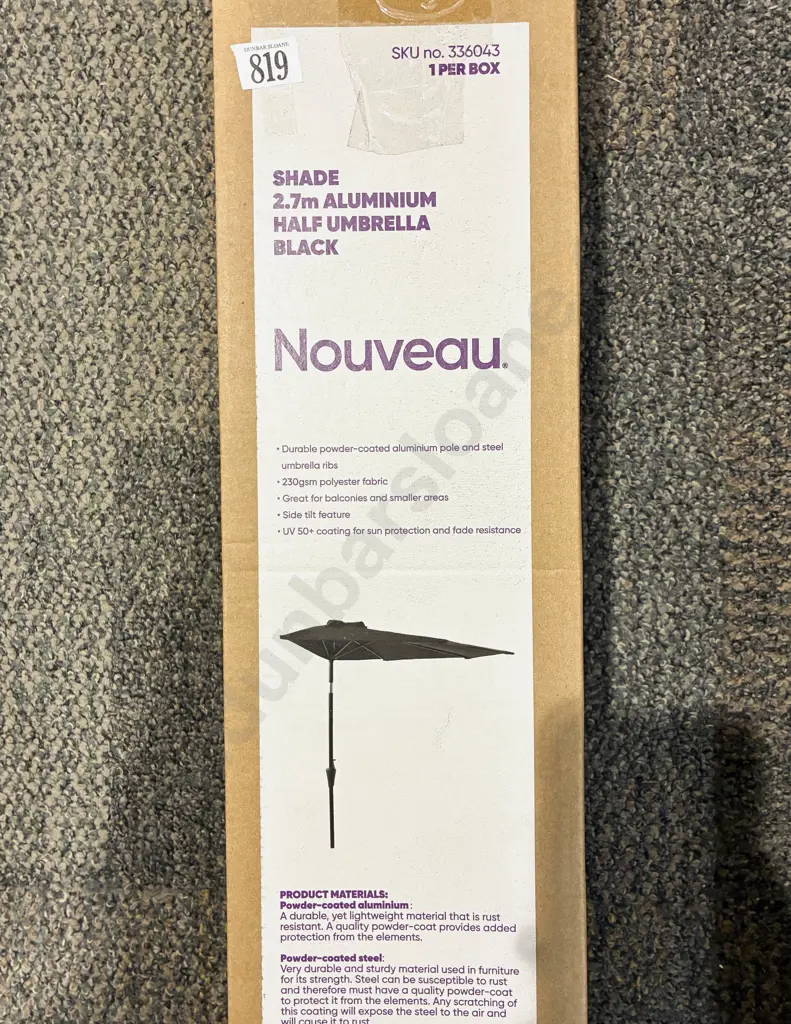 Boxed 'As New' 2.7m Half Umbrella Together with Boxed Umbrella Base Image 1++