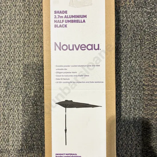 Boxed 'As New' 2.7m Half Umbrella Together with Boxed Umbrella Base