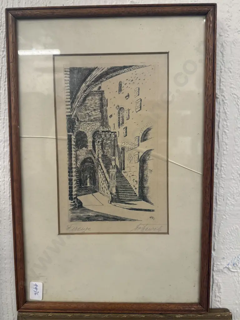 Small Etching and Three Assorted Prints Image 1++