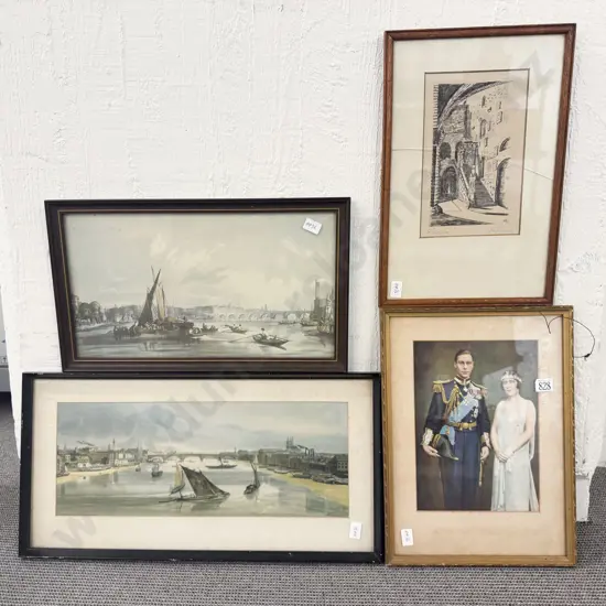 Small Etching and Three Assorted Prints