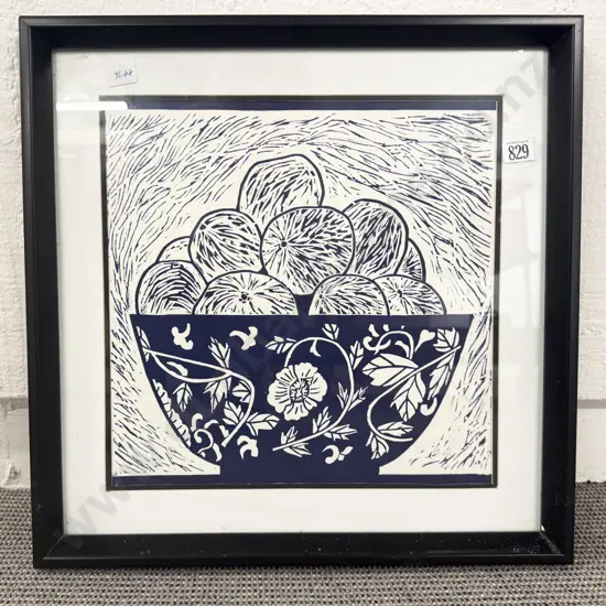 Unknown Artist - Fruit Bowl Still Life Lino Cut