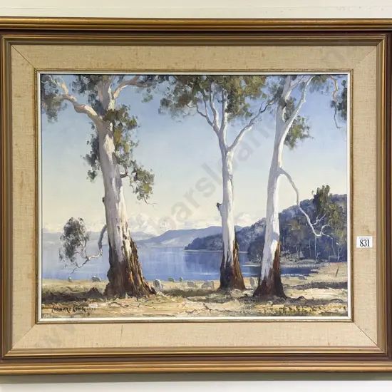 Leonard Long (Australia 1911-2013) - "Lakeside Gums" Oil on Board