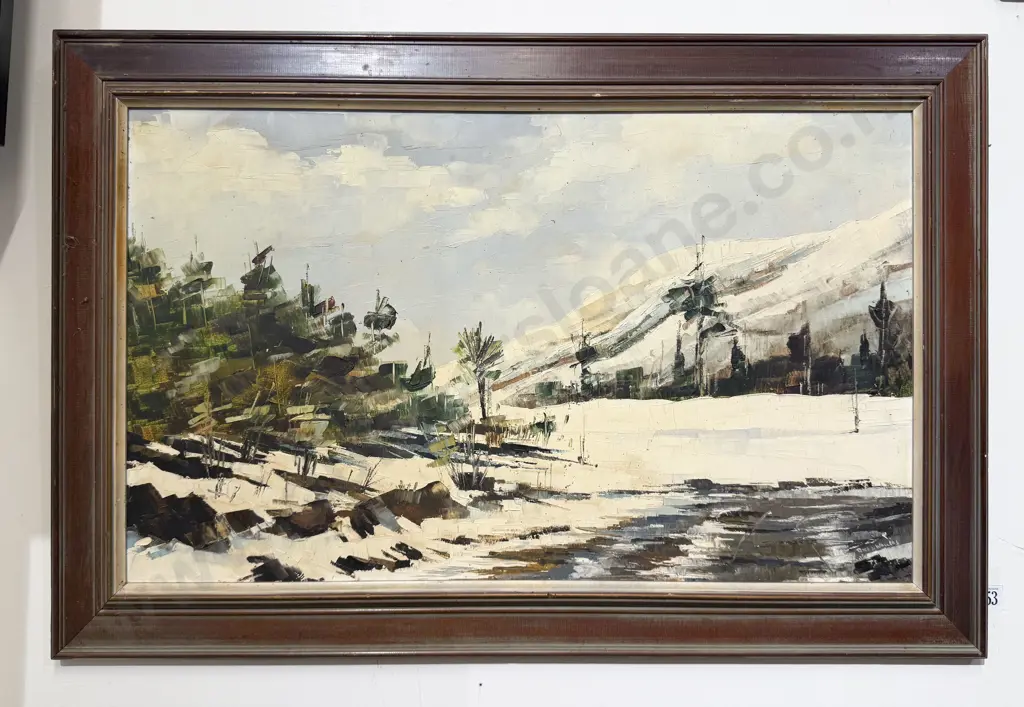 Peter J Wallers - 'Snow Top Mountain Scene" Oil on Board Image 1++