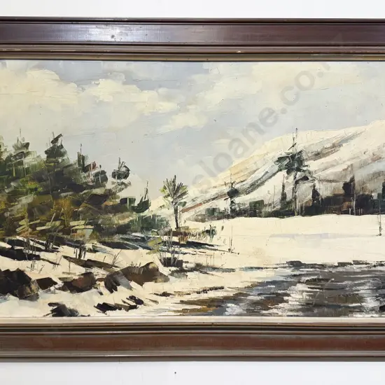 Peter J Wallers - 'Snow Top Mountain Scene" Oil on Board