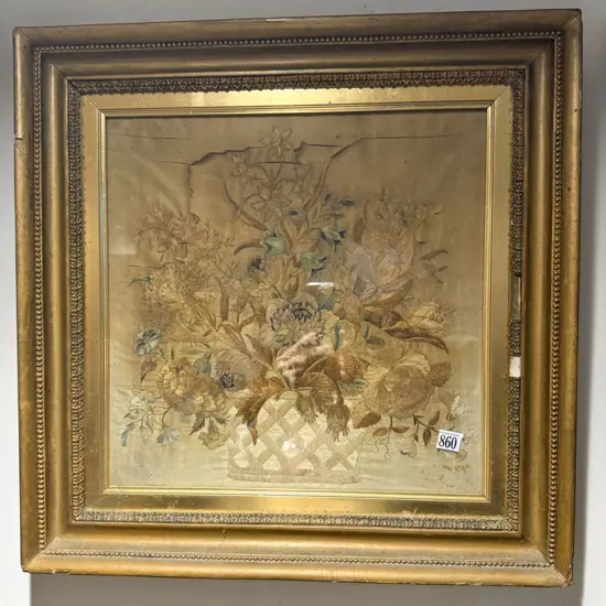 Regency Period Floral Still Life Silk Embroidery