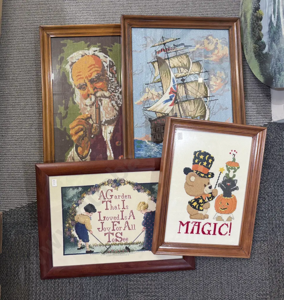 Four Assorted Framed Needlepoint Works Image 1++