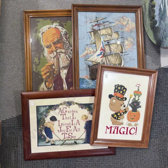 Four Assorted Framed Needlepoint Works