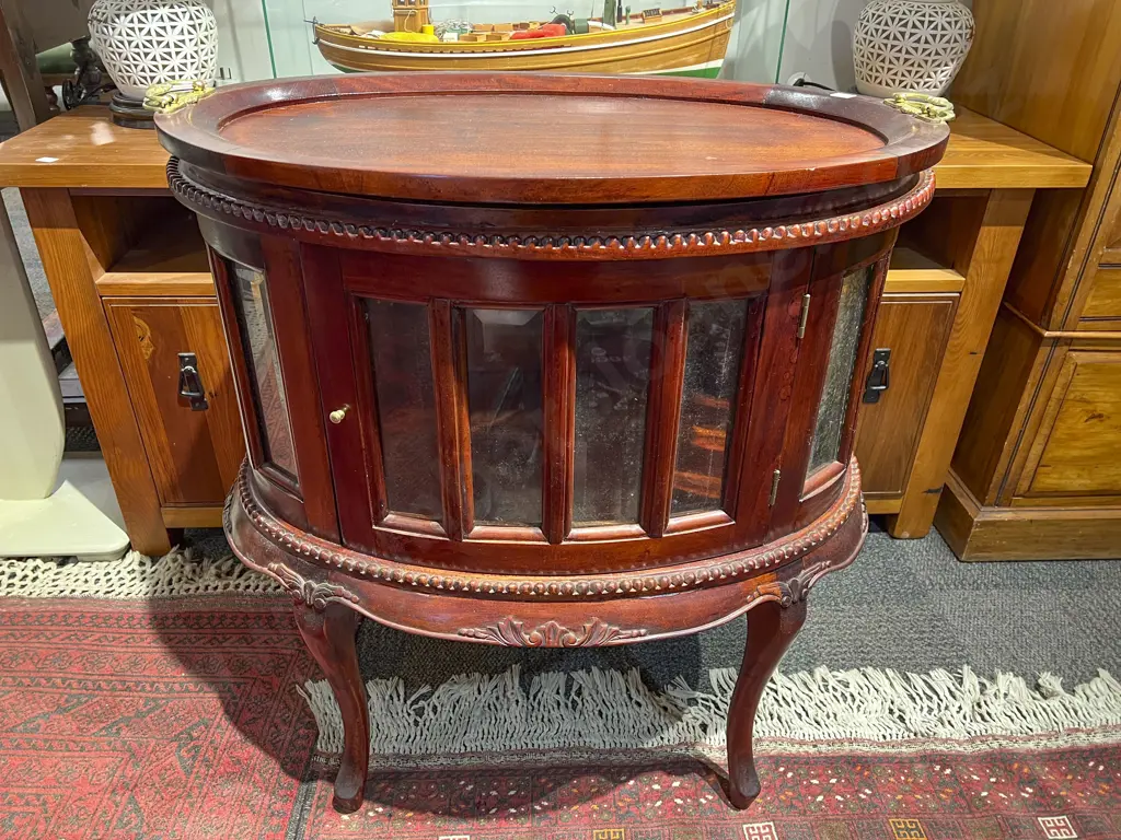 Beveled Glass Display Cabinet with Tray Table Top Image 1++