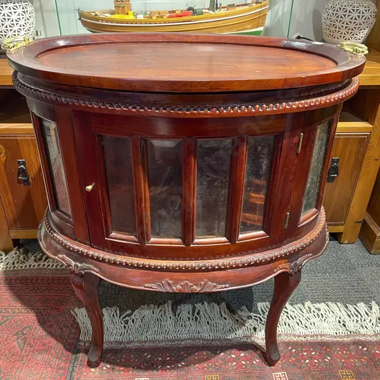 Beveled Glass Display Cabinet with Tray Table Top