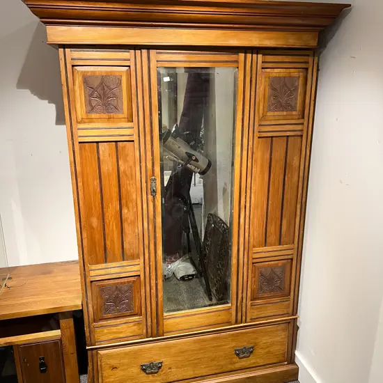 Late 19th Century NZ Colonial Kauri Mirror Door Wardrobe