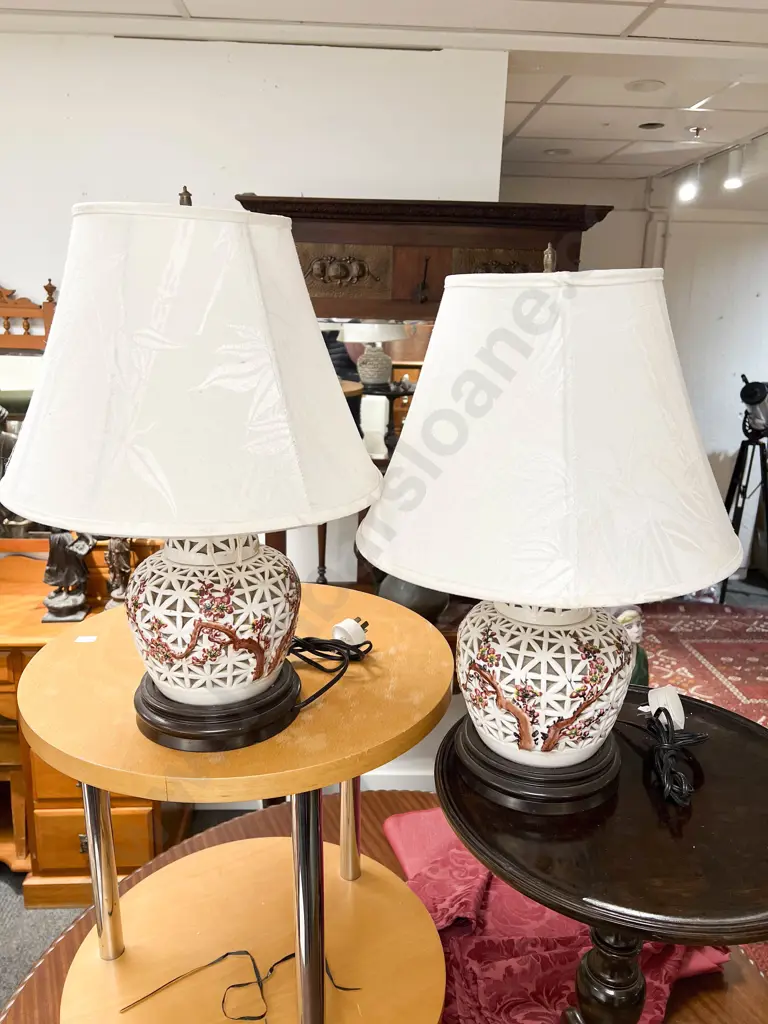 Pair of Pierced Vase Form Table Lamps Image 1++