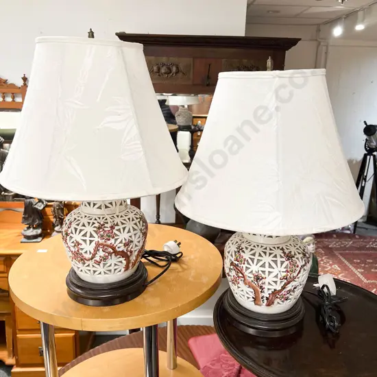 Pair of Pierced Vase Form Table Lamps