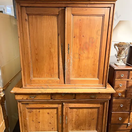 C19th Pine Linen Press on Associated Sideboard Base