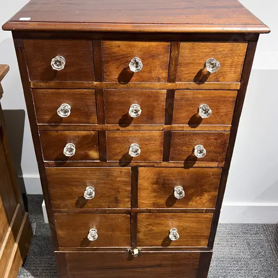 Multi Drawer Apothecary Cabinet with Drop Front Door to Base