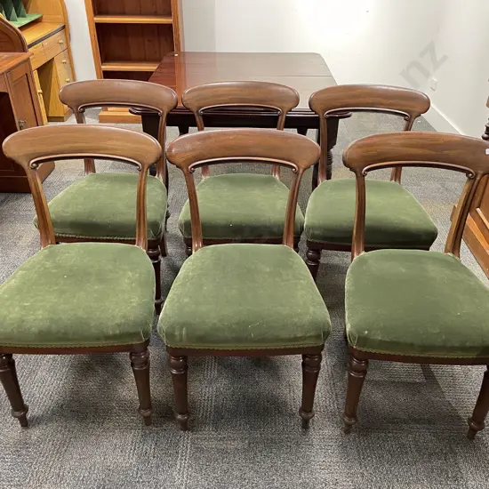 Six Victorian Walnut Balloon Back Dining Chairs