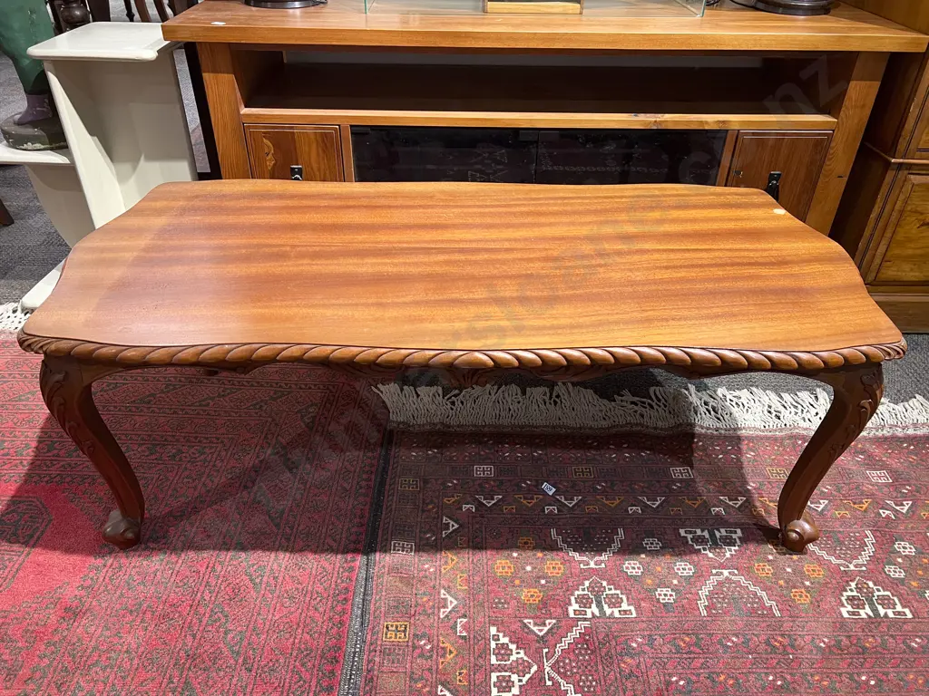 Repro. Mahogany Coffee Table with Claw and Ball Feet Image 1++