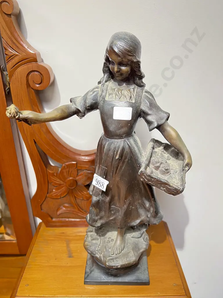 C19th Spelter Figural Sculpture of Girl Image 1++