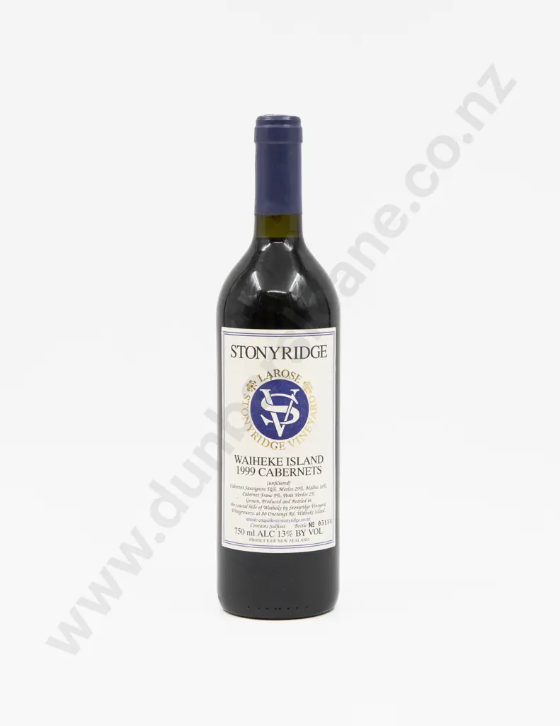 1 Bottle NZ 1999 Stonyridge Waiheke Island Cabernets Image 1++