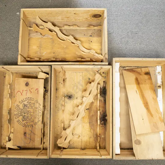 Four Vintage Wooden Wine Crates & Two End Panels