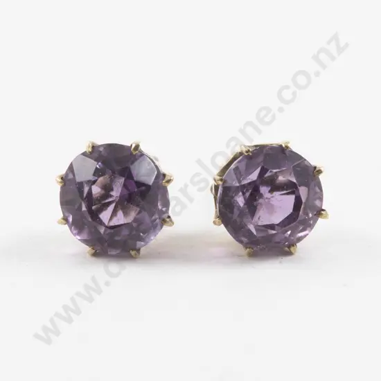 Pair 9ct Single Stone Amethyst Stud Earrings