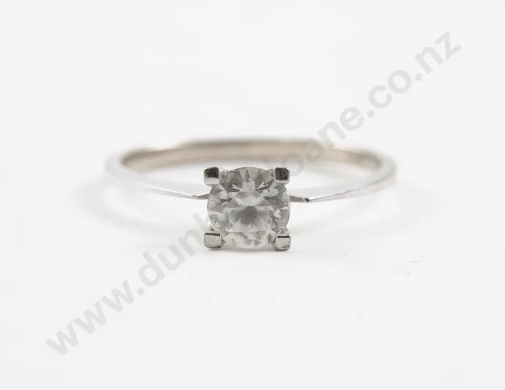 14ct White Gold Single Stone Synthetic White Spinel Ring Image 1++